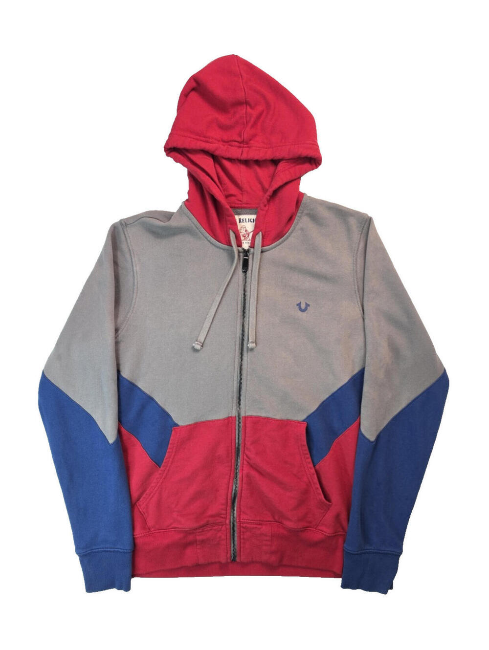 True Religion Chevron Colorblock Spellout Multicolor Zip Hoodie Mens Large L